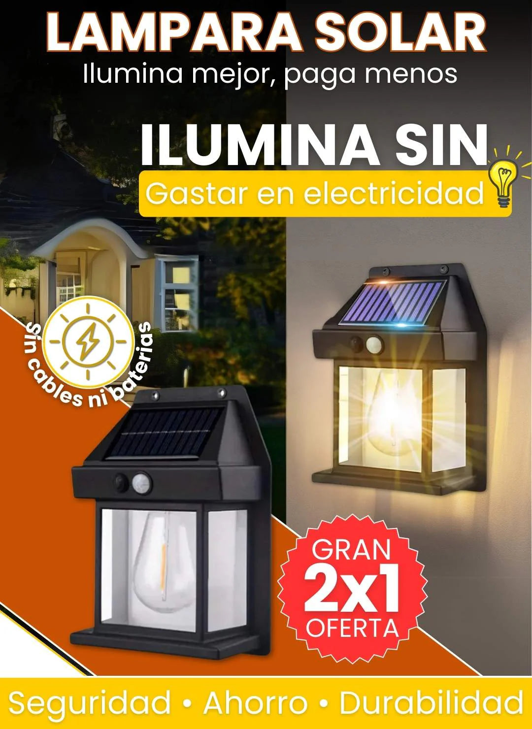 Lampara solar con sensor de movimiento ECOLUZ 360™️